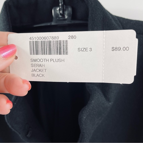 NWT Chico’s Smooth Plush Kelly Ann Black Felt Jacket XL 16-18 Hook Eye Closure - Picture 2 of 8
